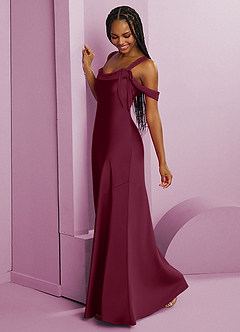 Barbie ♥ Azazie Vestidos de damas de honor Vestido de Mora de Satén Elástico de Corte Recto con Plisado image4