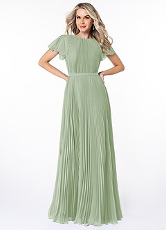 Azazie Kara Bescheidene Brautjungfernkleider A-Linie Plissee Chiffon Bodenlänge Kleid image1
