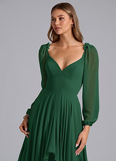 Azazie Karan Bridesmaid Dresses Dark Green A-Line Long Sleeve Chiffon Dress image6