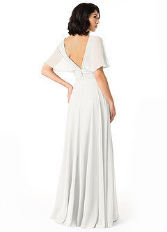 Azazie Pamela Robes de demoiselle d'honneur Robe Trapèze en Mousseline de soie Col V plissé Blanc image5