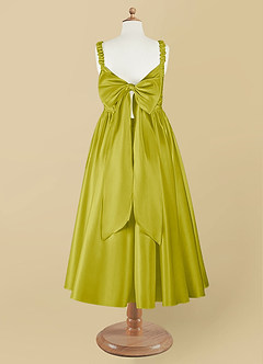 Azazie Cutie Pie Flower Girl Dresses Lemongrass A-Line Pleated Matte Satin Dress image8