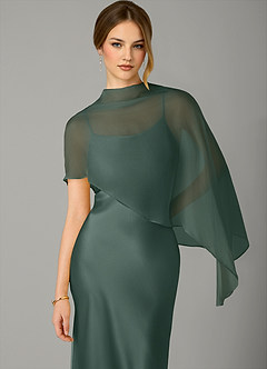 Azazie Jaleesa Jurken voor bruidsmeisjes Jurk van Stretch Satijn met A-Lijn Hoge Kraag Zeemos image2