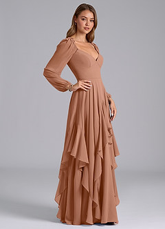 Azazie Karan Bridesmaid Dresses Bronzer A-Line Long Sleeve Chiffon Dress image5