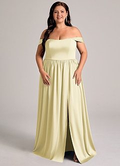 Azazie Calianna Bridesmaid Dresses Lemon Sorbet A-Line Off the Shoulder Stretch Satin Convertible Dress image6