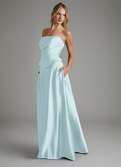 Azazie Amina Bridesmaid Dresses Cloud Blue A-Line Corset Stretch Satin Dress image6