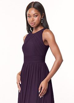 Azazie Harper Bridesmaid Dresses Plum A-Line Pleated Chiffon Dress image5