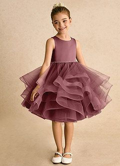 Azazie Tinie Blumenmädchenkleider Ballkleid Schleifen Tüll Kleid Wüstenrose image3