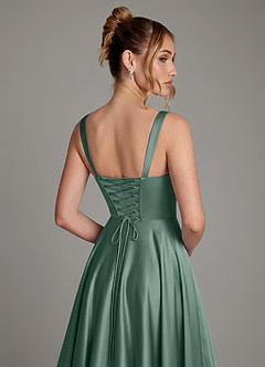 Azazie Azaria Bridesmaid Dresses Eucalyptus A-Line Corset Stretch Satin Dress image2