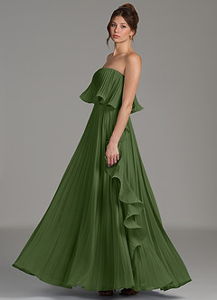 Azazie Alexia Brautjungfernkleider A-Linie Gestreift Chiffon Kleid Olivgrün image5