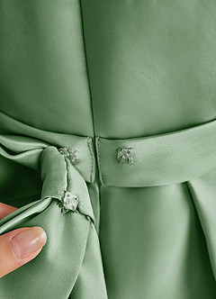 Azazie Princess Flower Girl Dresses Matcha A-Line Pleated Matte Satin Dress image7