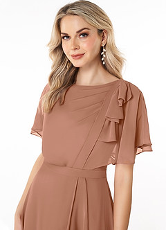 Azazie Aaliyah vestidos de dama de honor modestos Vestido de Corte En A Plisado Scoop Hasta el suelo Gasa image5