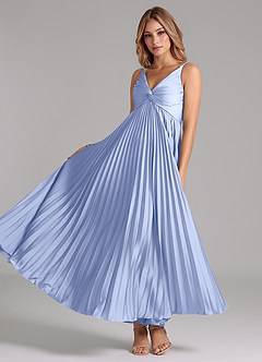 Azazie Raychelle Bridesmaid Dresses Ice A-Line Pleated Stretch Satin Dress image2