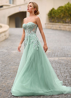 Celeste Light Green Rhinestone Sheer Lace Prom Dress image6