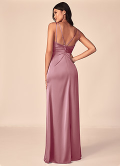 Azazie Aqua Bridesmaid Dresses Vintage Mauve A-Line V-Neck Pleated Stretch Satin Dress image2
