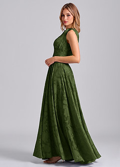 Azazie Charlize Robes de demoiselle d'honneur Robe Trapèze en Blumen-Burnout Une épaule Olive image3