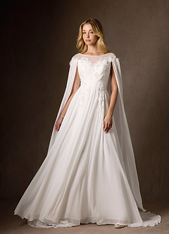 Azazie Linnea Wedding Dresses Diamond White A-Line Scoop Chiffon Dress image1