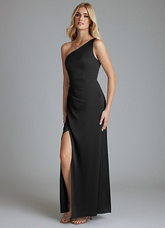 Azazie Adhara Jurken voor bruidsmeisjes Jurk van Stretch Satijn met Kolom One-Shoulder Zwart image8