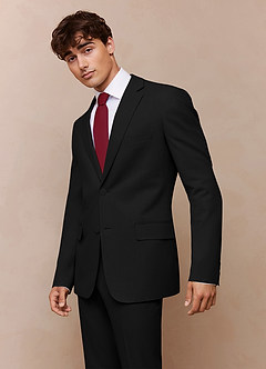 front Savile Black Wool Blend Suit Jacket