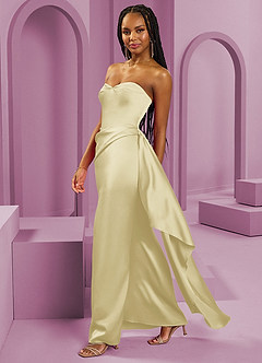 Barbie ♥ Azazie Venta Final Vestido de Sorbete De Limón de Satén Elástico de Corte Recto Convertible con Sin tirantes image6