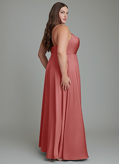 Azazie Sarella Robes de demoiselle d'honneur Robe Trapèze en Satin extensible Plissé Antique Rose image7