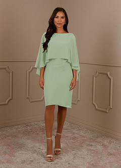 Azazie Mirra Abiti per la Madre della Sposa Abito Tubino in Chiffon con Scollo a U a Pieghe Verde Salvia image1
