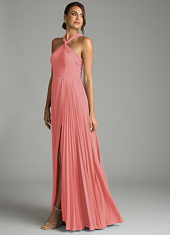Azazie Afra Abiti da Damigella Abito A-Line in Chiffon Plissettato Corallo image4