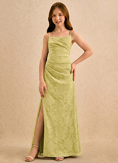 Azazie Cannoli Girls Formal Flower Girl Dresses Canary A-Line Pleated Floral Burnout Dress image5