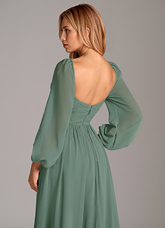Azazie Bailee Bridesmaid Dresses Eucalyptus A-Line Long Sleeve Chiffon Dress image2