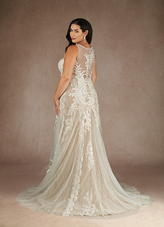 Azazie Konstantin Wedding Dresses Diamond White Nude Mermaid Sequins Tulle Dress image7