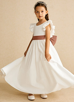 Azazie Aero Flower Girl Dresses Ivory Bronzer A-Line Pleated Cotton Dress image2