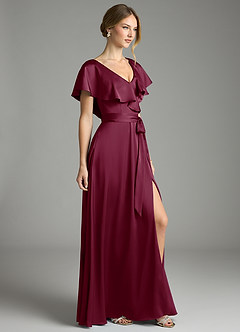 Azazie Lainey Bridesmaid Dresses Mulberry A-Line with Pockets Stretch Satin Dress image5