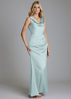 Azazie Tallie Bridesmaid Dresses Mist Mermaid Pleated Stretch Satin Dress image7