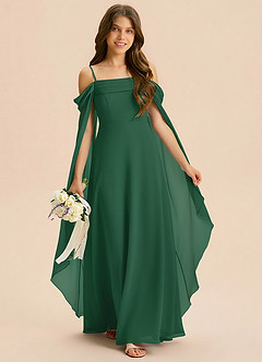 Azazie Moana Junior A-Linie Plissee Chiffon Kleid Dunkelgrün image3