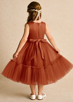 Azazie Miracle Flower Girl Dresses Paprika A-Line Bow Matte Satin Dress image2