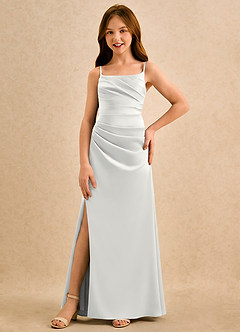 Azazie Cannoli Girls Formal Sukienki dla dziewczynek sypiących kwiaty Linia A Pofałdowany Satyna elastyczna Długość podłogi Sukienka image3