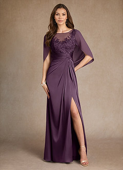 Azazie Hera Mother of the Bride Dresses Plum A-Line Lace Stretch Satin Dress image1