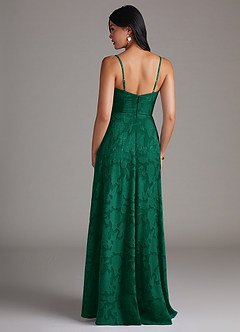 Azazie Moira Bridesmaid Dresses Emerald A-Line Side Slit Floral Burnout Dress image2
