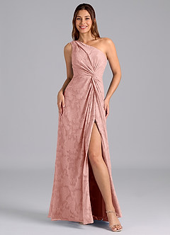 Azazie Brooke Bridesmaid Dresses Rosette A-Line One Shoulder Floral Burnout Dress image4
