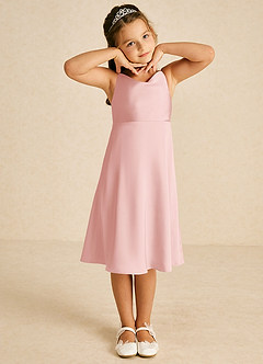Azazie Zuzu Flower Girl Dresses Powder Pink A-Line Spaghetti Strap Stretch Satin Dress image1