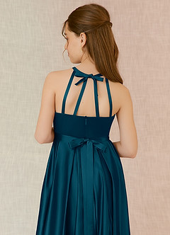 Azazie Arianthe Junior Ink Blue A-Line with Pockets Stretch Satin Dress image7