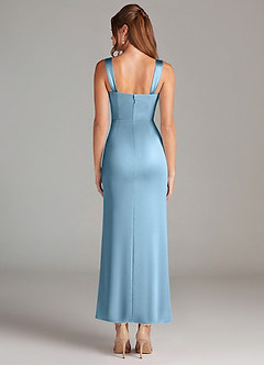 Azazie Denice 신부 들러리 드레스 쉬스 주름진 스트레치 새틴 발목 길이 드레스 image2