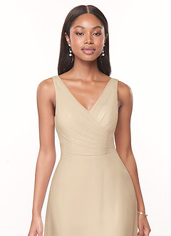 Azazie Nala Brautjungfernkleider A-Linie Plissee Chiffon Kleid Champagner image4