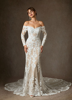 Azazie Empiria Wedding Dresses Diamond White Champagne Mermaid Sequins Tulle Dress image2