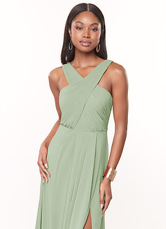Azazie Brandie Bridesmaid Dresses Dusty Sage A-Line Pleated Stretch Chiffon Dress image5