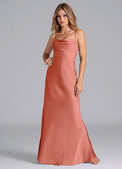 Azazie Seema Bridesmaid Dresses Salmon Pink Mermaid Corset Stretch Satin Dress image4