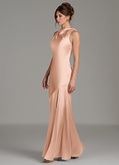Azazie Kiara Bridesmaid Dresses Rose Gold Mermaid Pleated Stretch Satin Dress image3