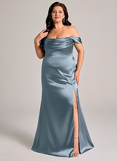 Azazie Saige Bridesmaid Dresses Twilight Sheath Off the Shoulder Metallic Satin Convertible Dress image11