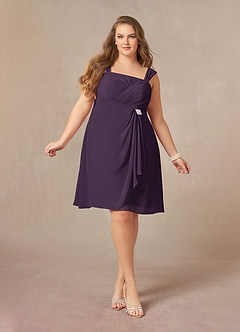 Azazie Olivia At-home Try On Dresses Plum A-Line Square Neckline Pleated Chiffon Dress image9