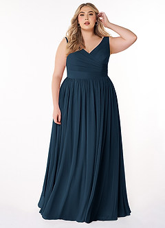 Azazie Keyla Bridesmaid Dresses Dark Navy A-Line V-Neck Pleated Chiffon Dress image6