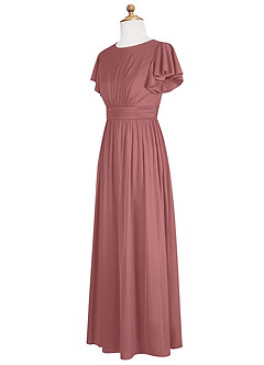 Azazie Mosley Junior Dark Green A-Line Ruched Mesh Dress image9